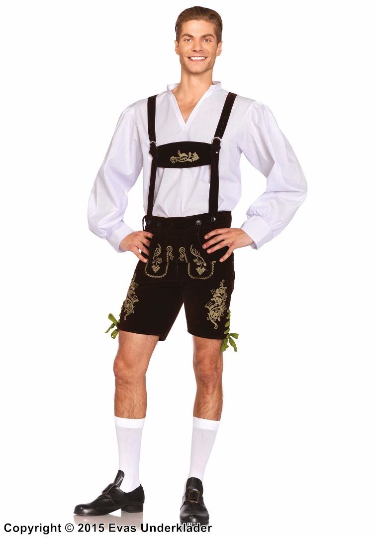 Oktoberfest, maskeradekostyme med topp og shorts, snøring, seler, fløyel